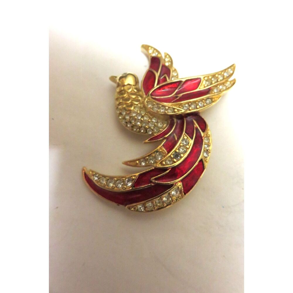 Giorgio Firebird Red Bird Enamel Brooch Pin giorgio